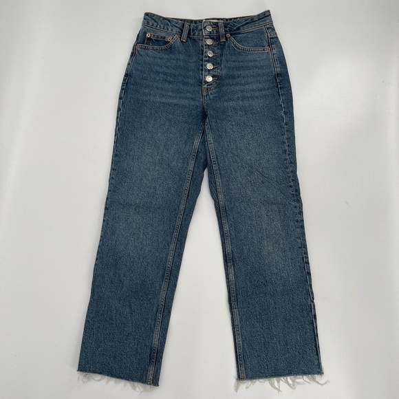 TopShop Straight Leg Button Fly Crop Frayed Hem Jeans Size 25 x 30 Women’s - Picture 1 of 5